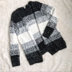 LOFT SUPER SOFT fuzzy striped cardigan sweater